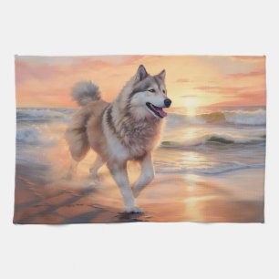 Linge De Cuisine Sandy Paws Malamute Alaskan Chien sur la Plage au