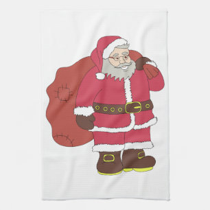 Linge De Cuisine Santa Claus en rouge avec sac cadeau et lunettes