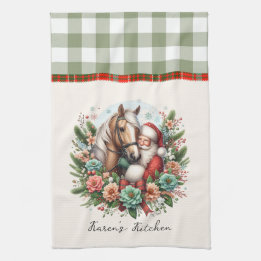 Linge De Cuisine Santa Clause Avec Cheval Noël