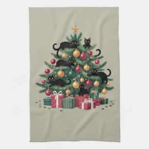 Linge De Cuisine Sapins de Noël Chats Noirs Amoureux des Chats Lumi