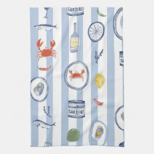 Linge De Cuisine Sardine de fruits de mer méditerranéens motif rayu