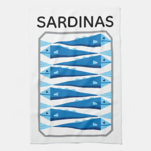 Linge De Cuisine Sardines bleu et blanc tablier de poisson