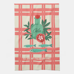 Linge De Cuisine Sardines Joueuses Huile d'Olive Coral Conception d