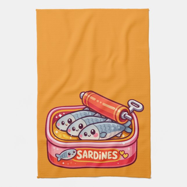 Linge De Cuisine Sardines Mignonnes Dessin Animé Poisson (Vertical)