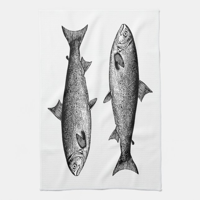Linge De Cuisine Saumon de poisson graphique Vintage (Vertical)