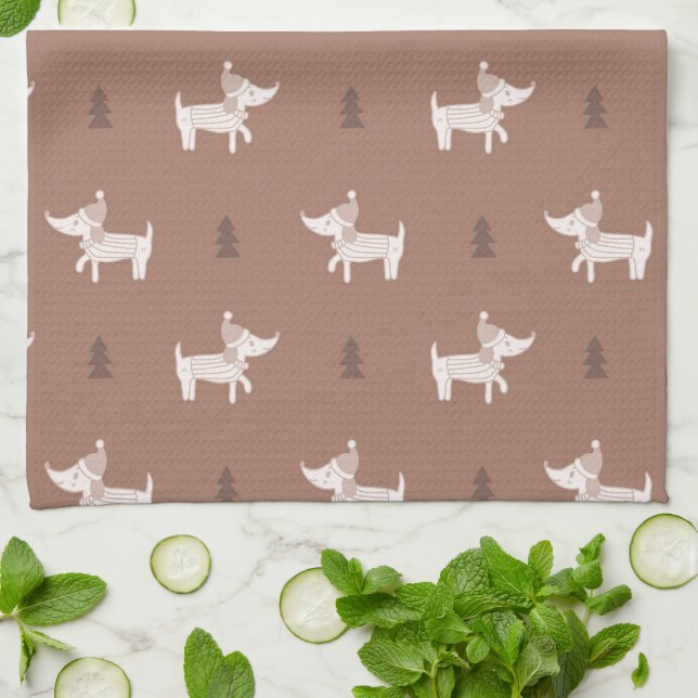 Linge De Cuisine Scandi Dog & Christmas Trees Kitchen Towel (Plié)
