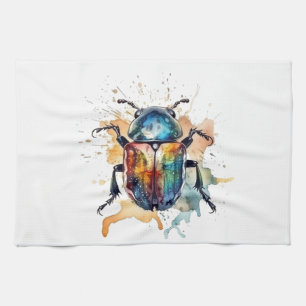 Linge De Cuisine scarabée colorée et vibrante en aquarelle