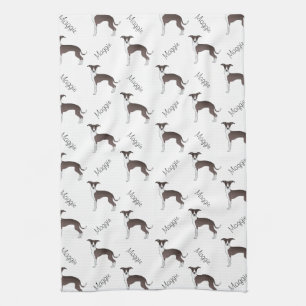 Linge De Cuisine Sceau Et Blanc Italien Greyhound Motif Et Nom