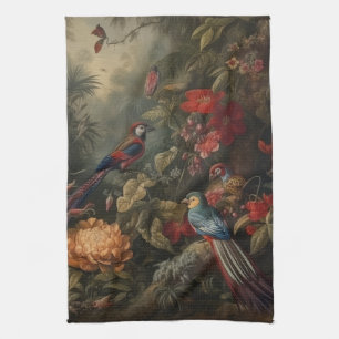 Linge De Cuisine Scène botanique vintage oiseaux fleurs au paradis