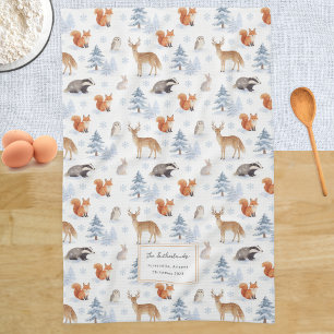 Linge De Cuisine Scène hivernale élégante de faune forestière perso