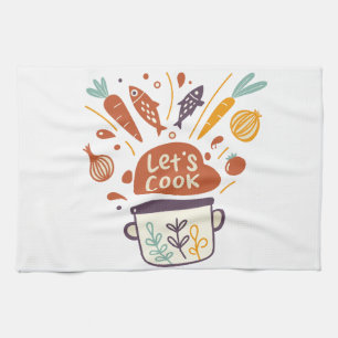 Linge De Cuisine Scène Whimsical Kitchen avec "Let’s Cook" Texte -