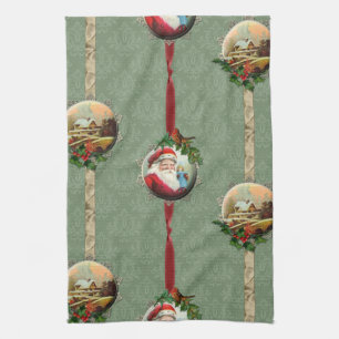 Linge De Cuisine Scènes de Noël vintage et Damas