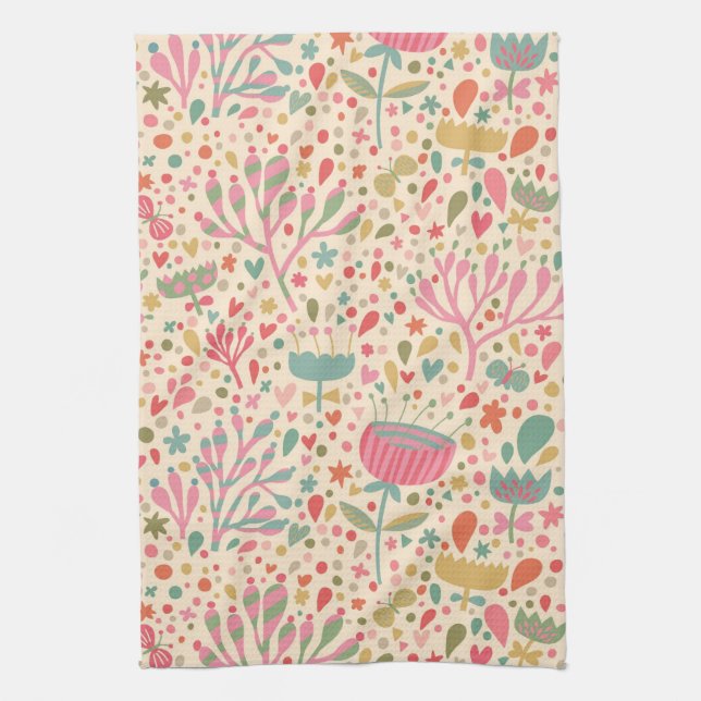 Linge De Cuisine Schéma floral clair (Vertical)