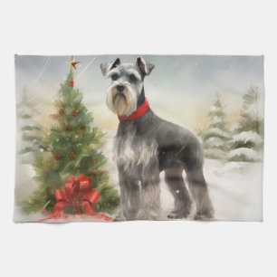 Linge De Cuisine Schnauzer Chien à Noël de neige
