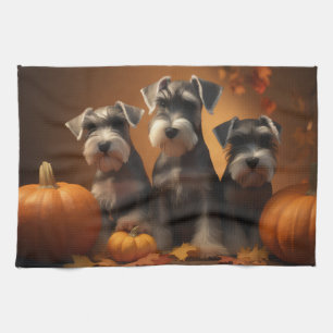 Linge De Cuisine Schnauzer Chiot Automne Citrouille de plaisir