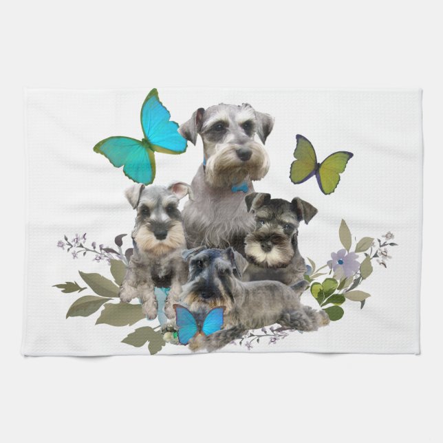 Linge De Cuisine Schnauzer et cadeaux et habillement de papillons (Horizontal)
