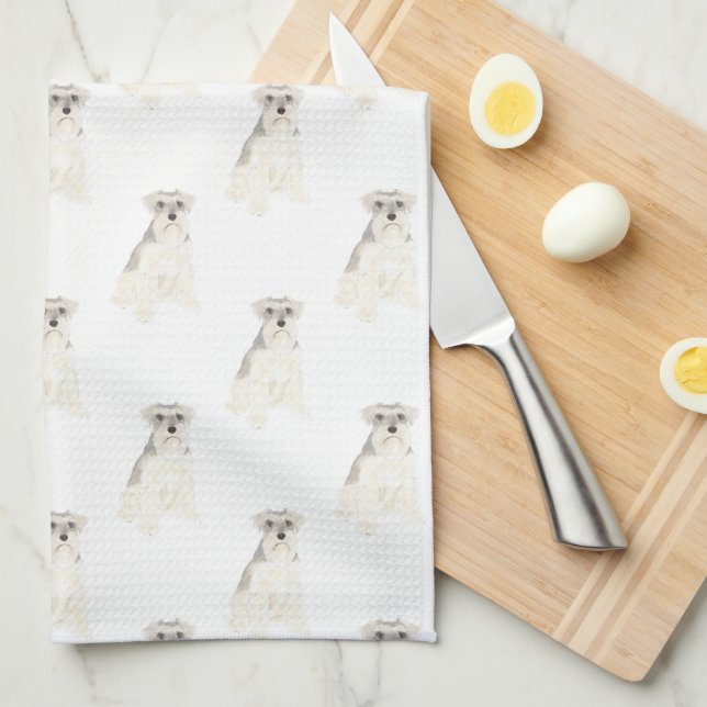 Linge De Cuisine Schnauzer (gris et blanc) (Quart Plié)