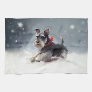 Linge De Cuisine Schnauzer miniature neige de Noël hiver