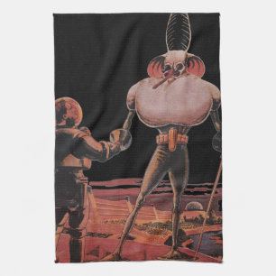 Linge De Cuisine Science-fiction vintage Astronaute Serrer la main 