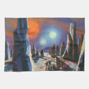Linge De Cuisine Science-fiction vintage de planète étrangère avec