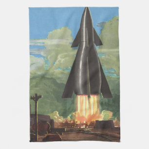 Linge De Cuisine Science-fiction vintage, Fusées qui s'envolent hor