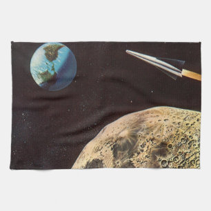 Linge De Cuisine Science-fiction vintage, vaisseau à fusée au-dessu