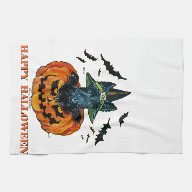 Linge De Cuisine Scottie de Halloween (Horizontal)