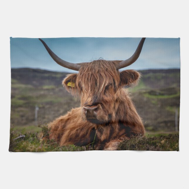 Linge De Cuisine Scottish Highland Cow Longhorn Bull Rancher (Horizontal)