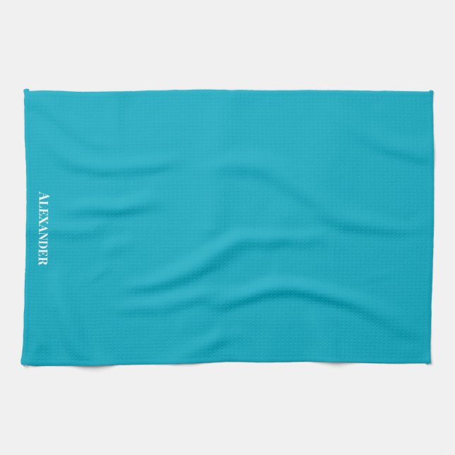 Linge De Cuisine Script blanc uni Turquoise bleu clair personnalisé (Horizontal)