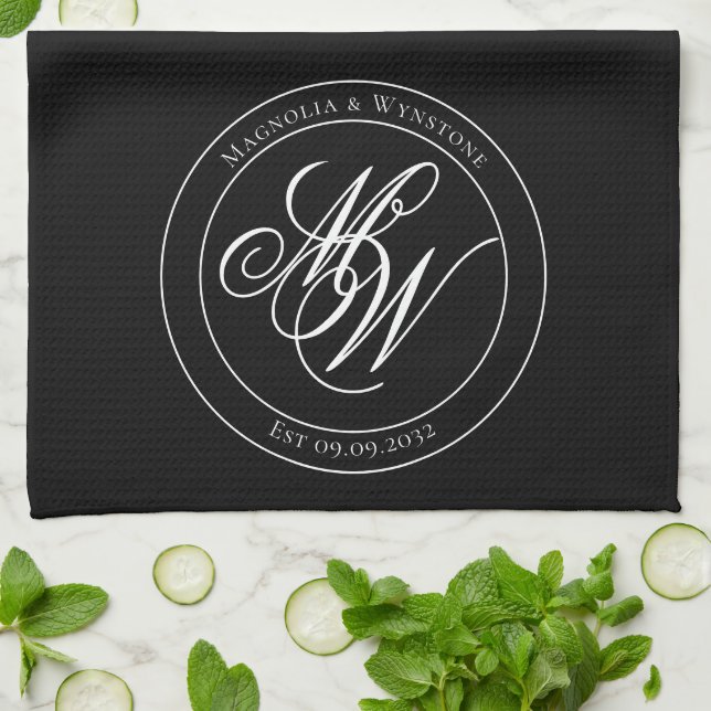 Linge De Cuisine Script élégant de monogramme circulaire (Plié)