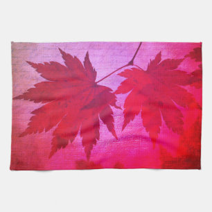 Linge De Cuisine Script japonais de feuille d'érable rose rouge