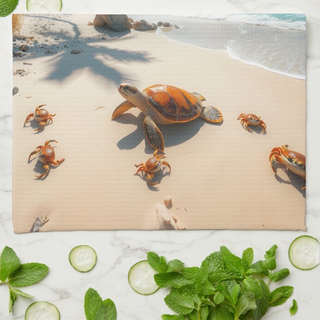 Linge De Cuisine Sea  Crabs on Tropical Beach – Serene Ocea (Plié)
