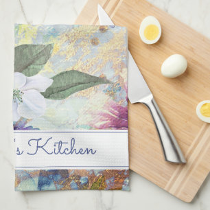 Linge De Cuisine Seafoam bleu floral aquarelle nom personnalisé vin