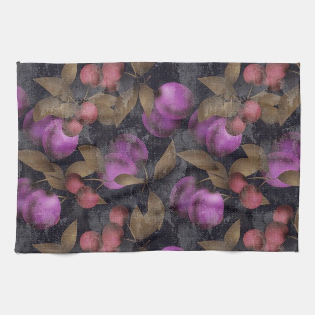 Linge De Cuisine Seamless dark plum fruits purple berries cherry (Horizontal)