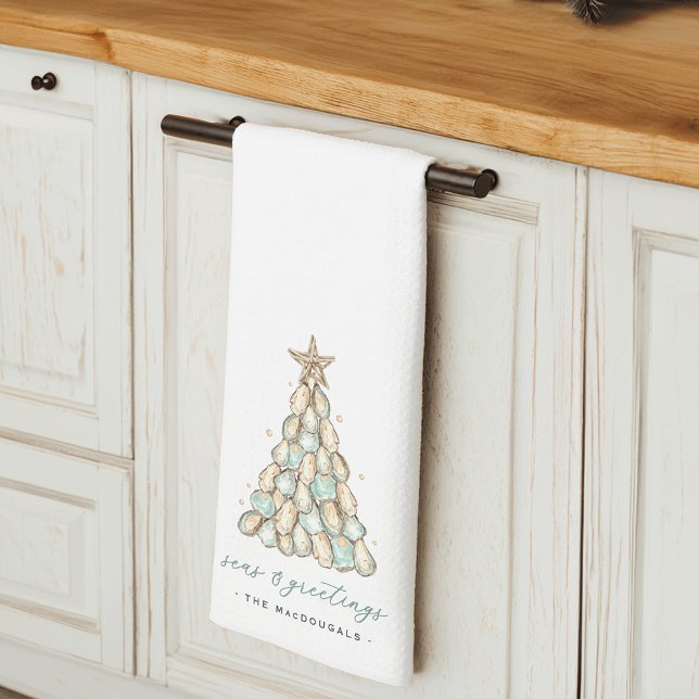 Linge De Cuisine "Seas & Greetings" Coastal Oyster Christmas Tree (Créateur téléchargé)