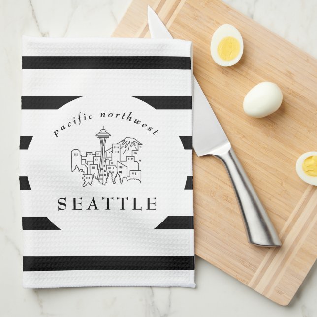 Linge De Cuisine Seattle Skyline Pacific Northwest Minimal Outline (Quart Plié)