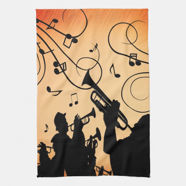 Linge De Cuisine Section Trumpet Jazz Musique Orange Rust (Vertical)