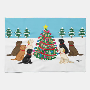 Linge De Cuisine Sept Labradors et Arbre de Noël