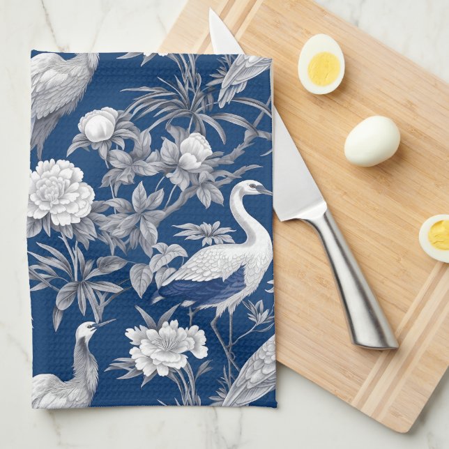 Linge De Cuisine Série Chinoserie bleu et blanc Design 7 (Quart Plié)