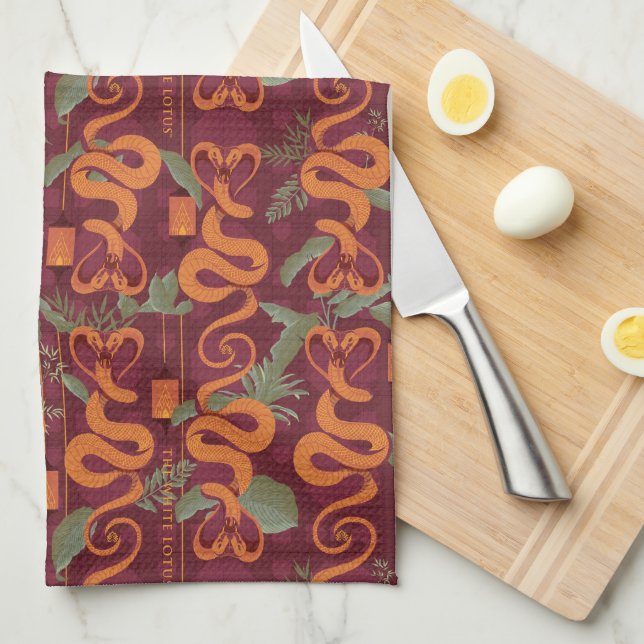 Linge De Cuisine Serpent Luxe Motif - Le Lotus Blanc (Quart Plié)