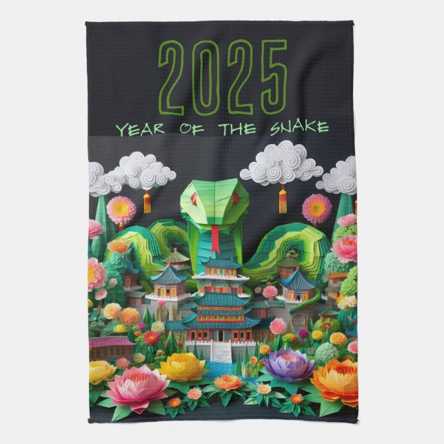 Linge De Cuisine Serpent vert du Nouvel An chinois 2025 KT8 (Vertical)