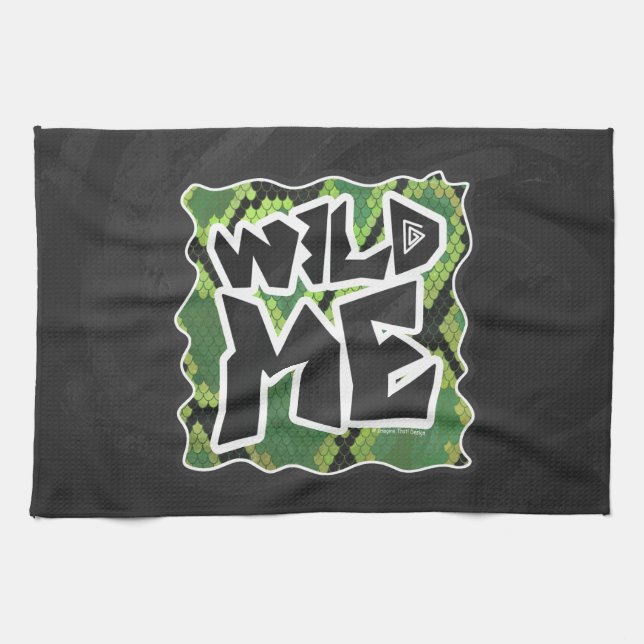 Linge De Cuisine Serpent Wild Me noir et vert impression (Horizontal)