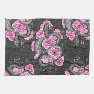 Linge De Cuisine Serpents et roses roses