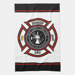 Linge De Cuisine Service d'incendie AJOUTER LE NOM Pompier Insigne 