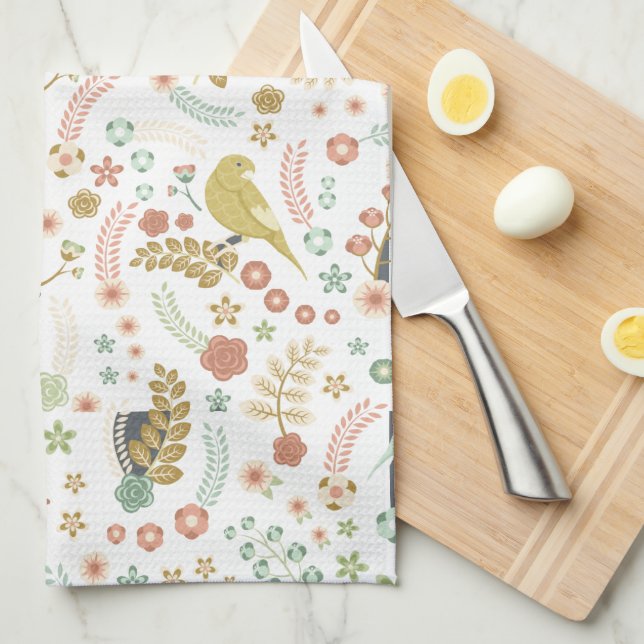 Linge De Cuisine Shabby Birds & Branches Blanc (Quart Plié)