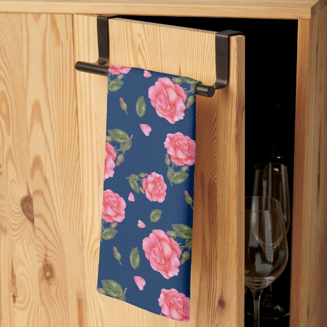 Linge De Cuisine Shabby Chic Aquarelle Rose rose Motif Floral (Pliage en tiers)