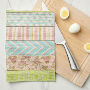 Linge De Cuisine Shabby Rose Pastel Pattern on Rustic Wood Cottage