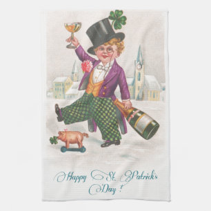 Linge De Cuisine Shamrock heureux vintage Champagne de Jour de la