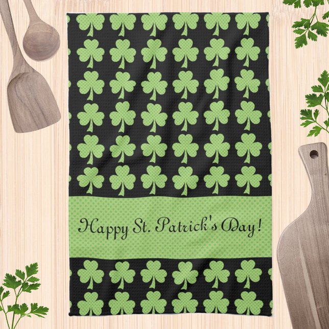 Linge De Cuisine Shamrock Polka point St Patrick Day Votre texte no (Créateur téléchargé)