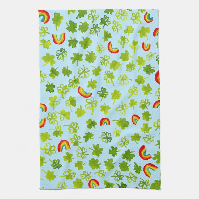 Linge De Cuisine Shamrocks et Rainbows Aquarelle Irlande (Vertical)
